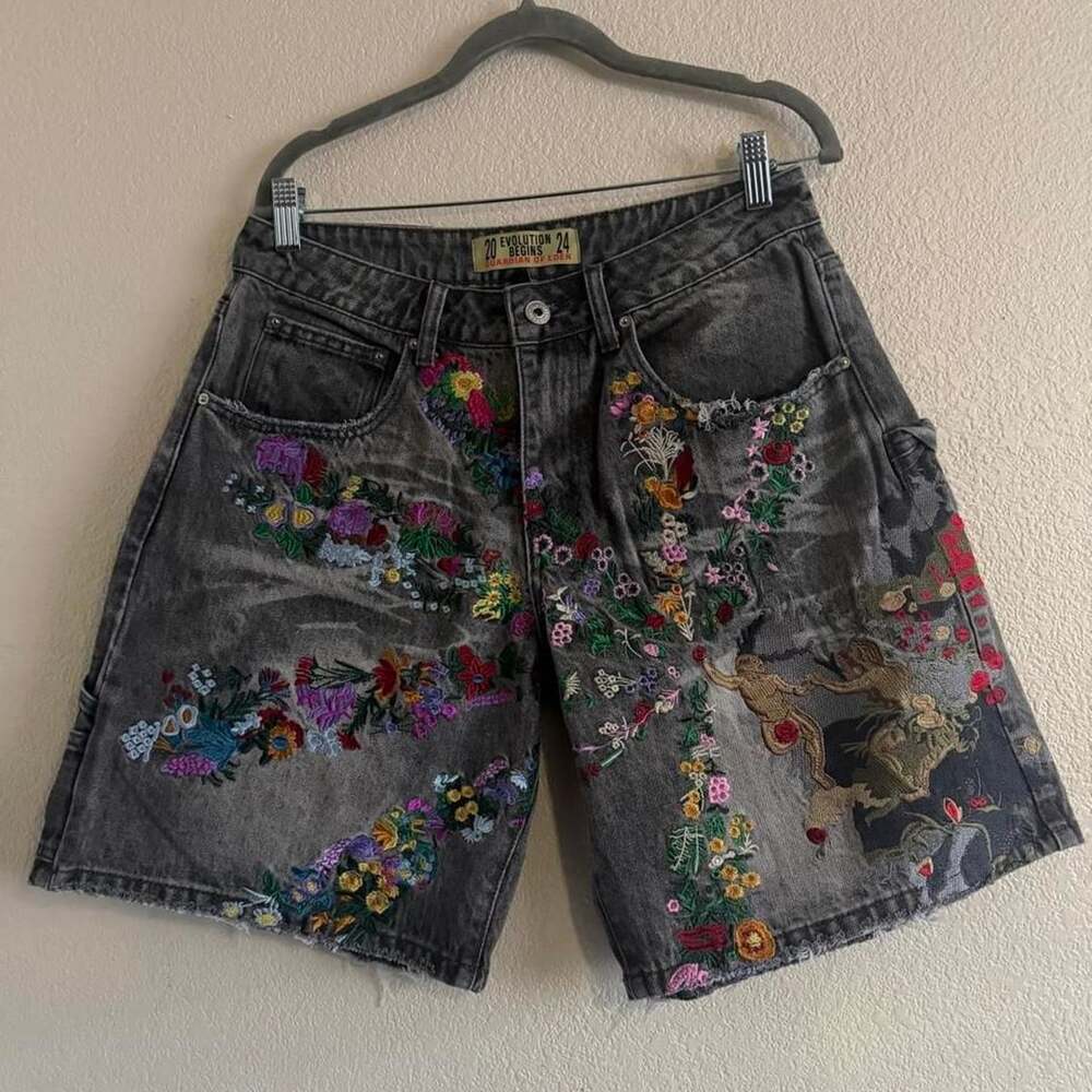 Evolution Begins Embroidered Jorts Size S